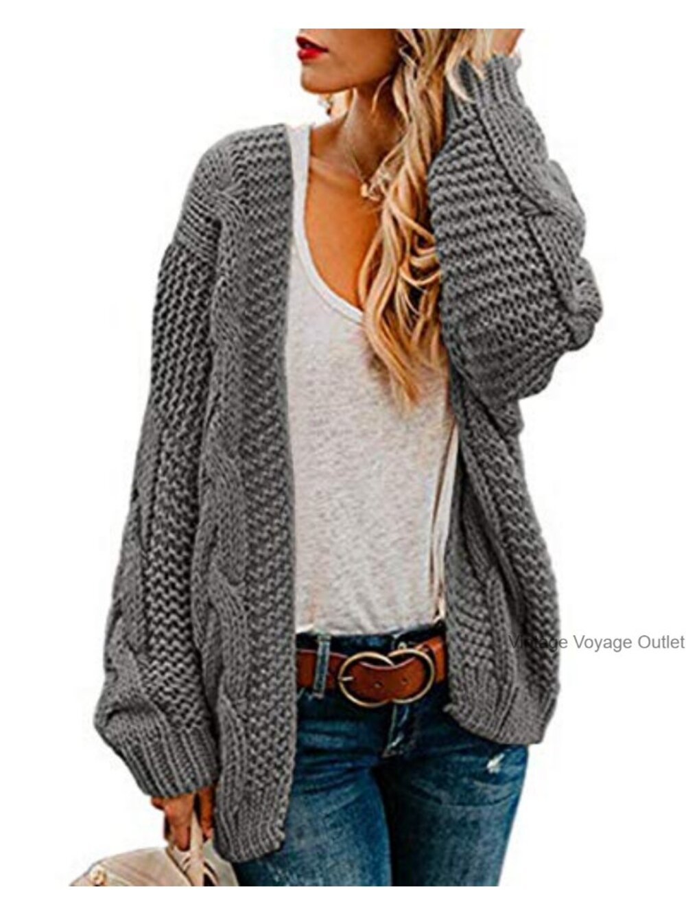 Women's Oversized Chunky Cable Knit Open Front Cardigan Long Sleeve